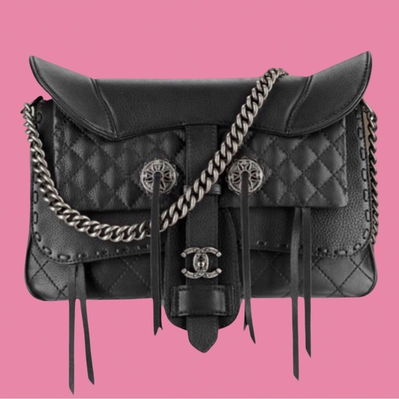 Chanel 2014 Black Quilted Calfskin Leather Paris-Dallas Ride Western Saddle Bag - Picture 1 of 15
